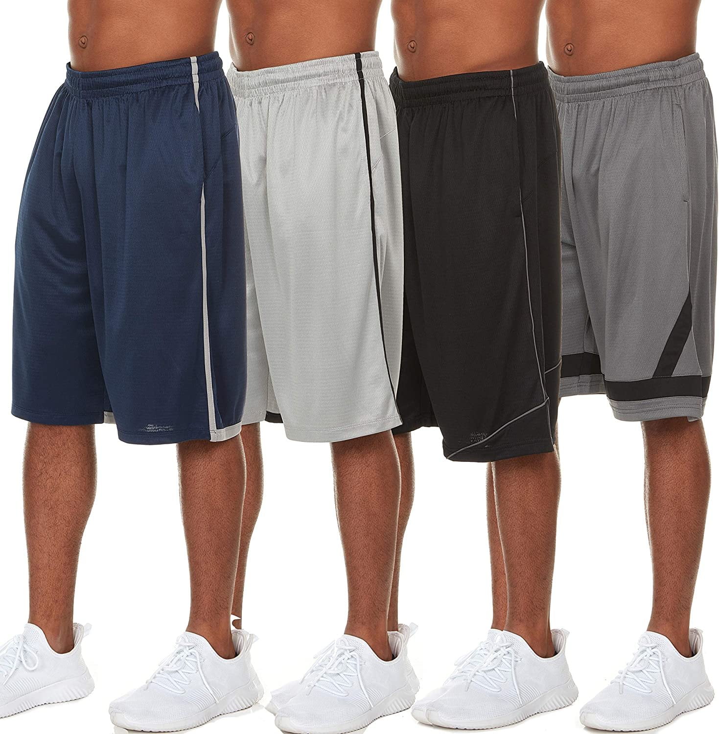 Essential Elements 4 Pack: Men's Active Performance Athletic Basketball Workout Gym Knit Shorts with Pockets XX-Large, Set B