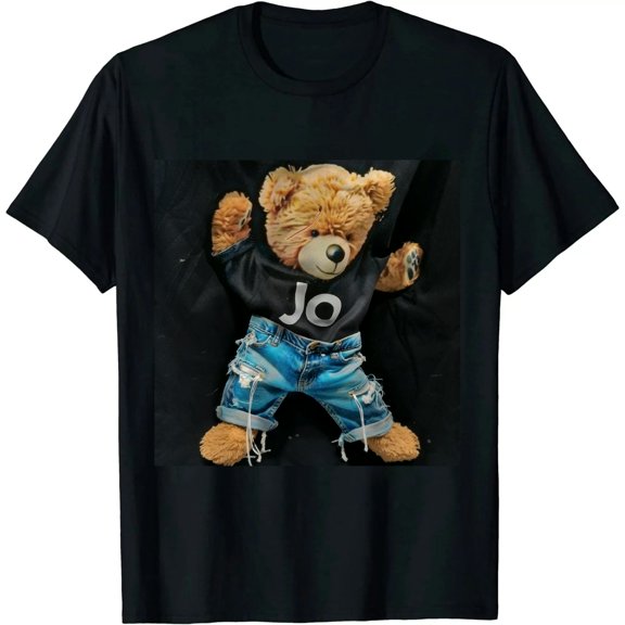 Qinduosi Men's Graphic Tees Cartoon Print Long Sleeve Round Neck T Shirts Tops Black