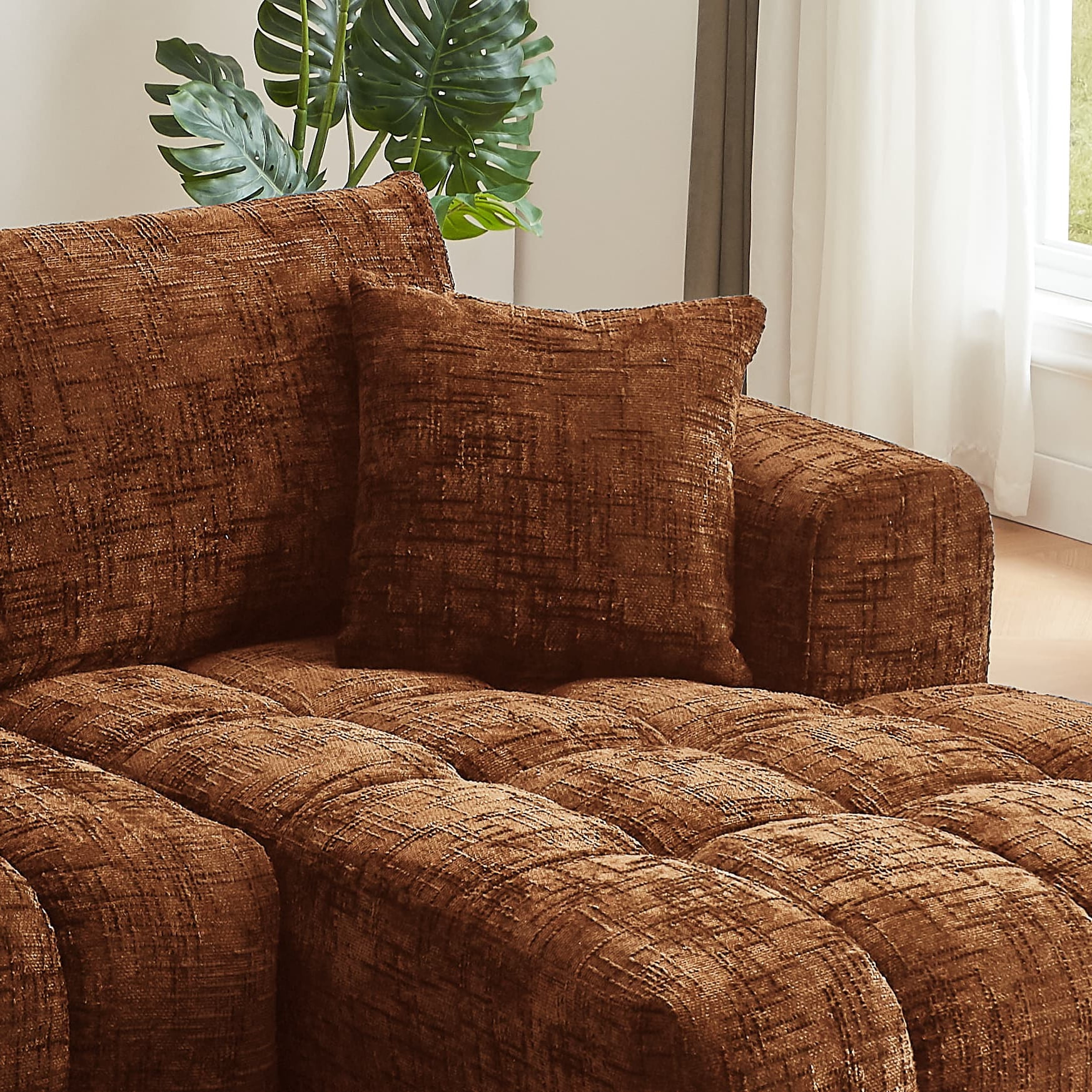 MAYEERTY 108.3" Orange Chenille L-Shaped Modular Sectional Sofa, Pocket Spring No Assembly Couch for Living Room Apartment