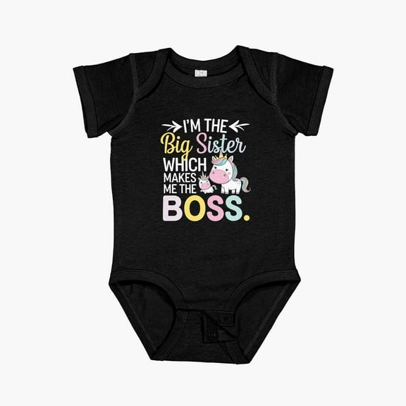 Luvly I'M The Big Sister, Which Makes Me The Boss - Unicorn T-Shirt Short Sleeve Baby One-Piece, New Born, Baby Shower Gift, New Parents Gift