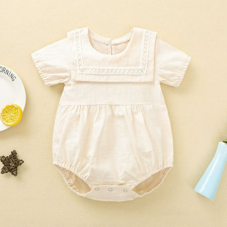 

Hunpta Newborn Infant Baby Girls Short Sleeve Solid Linen Romper Bodysuit Outfits