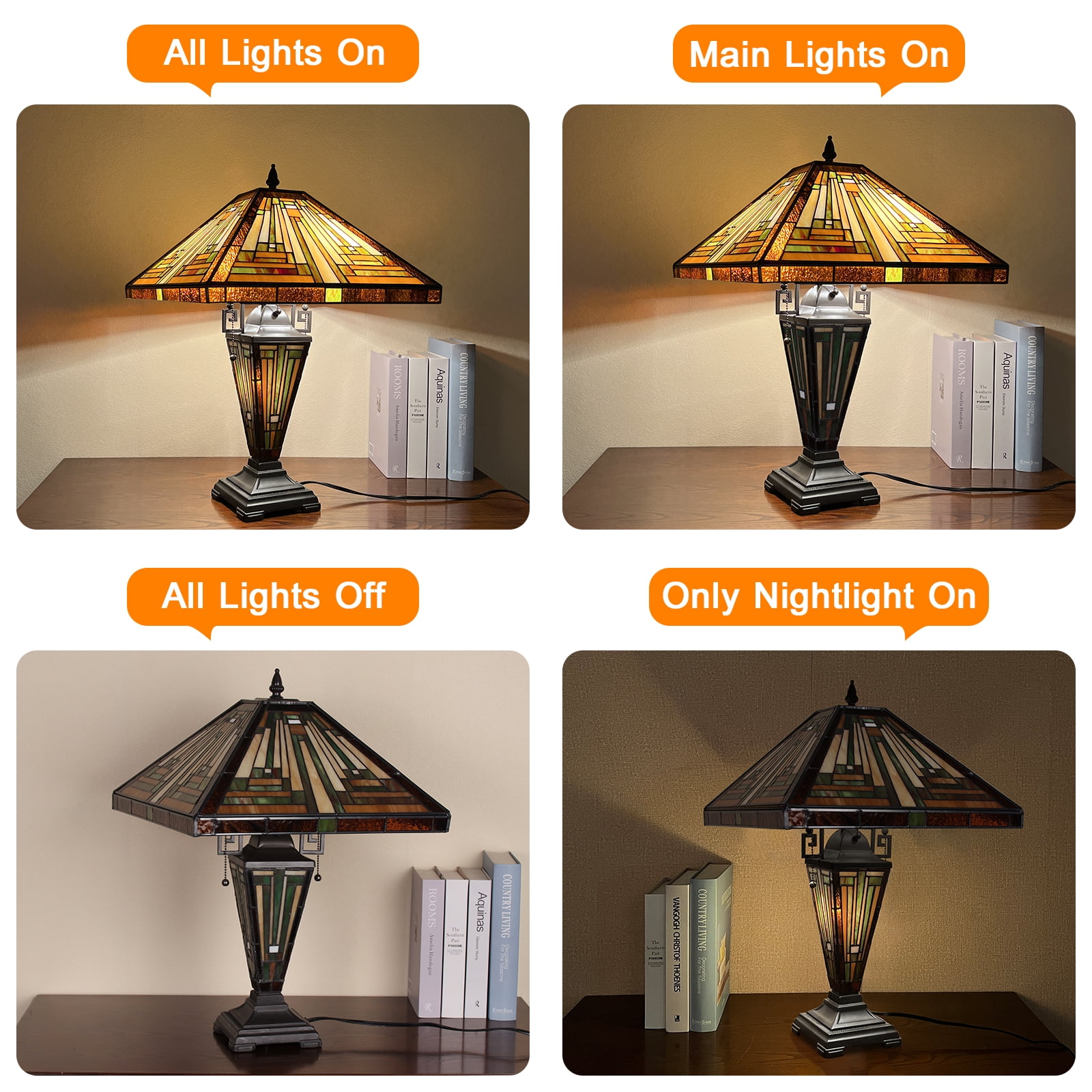 Tiffany Lamp Stained Glass Table Lamp 16x16x24 Inches 3-Light Style Mother-Daughter Vase Desk Reading Light Decor for Home Office Bedroom Living Room