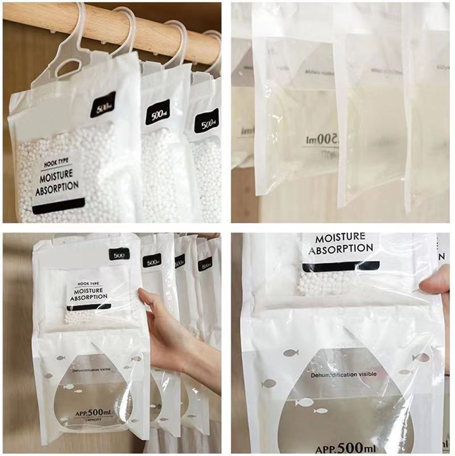 5 Pack Hanging Dehumidifier Bags - Absorb Moisture, Prevent Mold Mildew, Reusable Design - for Closet, Bathroom, Basement, Garage, RV, Storage Room