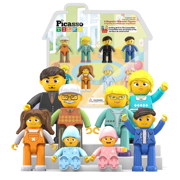 PicassoTiles Magnetic Tiles for Kids – Family Theme 8PCS STEM Building Blocks, Educational Construction Toy, Creative Learning Magnet Kit