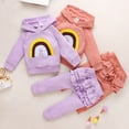 thumbnail image 3 of Baby Girl Infant Rainbow Outfit Clothes Hooded Sweatshirt Tops Hoodie Ruffle Pants 2Pcs Set, 3 of 9