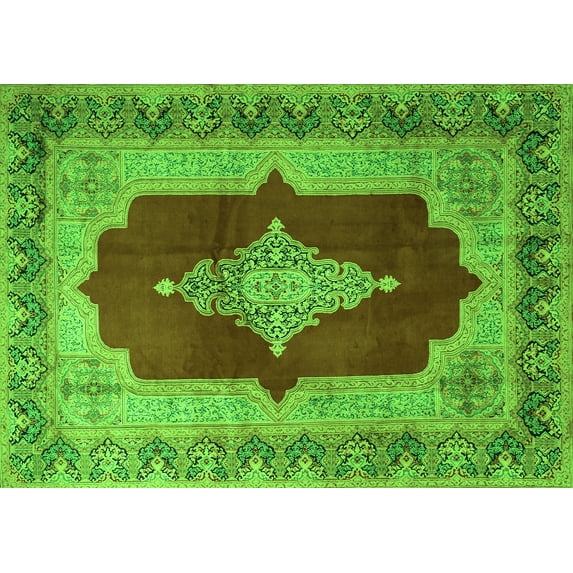 Ahgly Company Indoor Rectangle Medallion Green Traditional Area Rugs, 2' x 3'