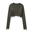 thumbnail image 4 of TRAF 2023 Otoño Y2K Suéteres cortos para mujer Jersey de punto deshilachado de manga larga Suéteres para mujer Top corto Ropa de calle, 4 of 5