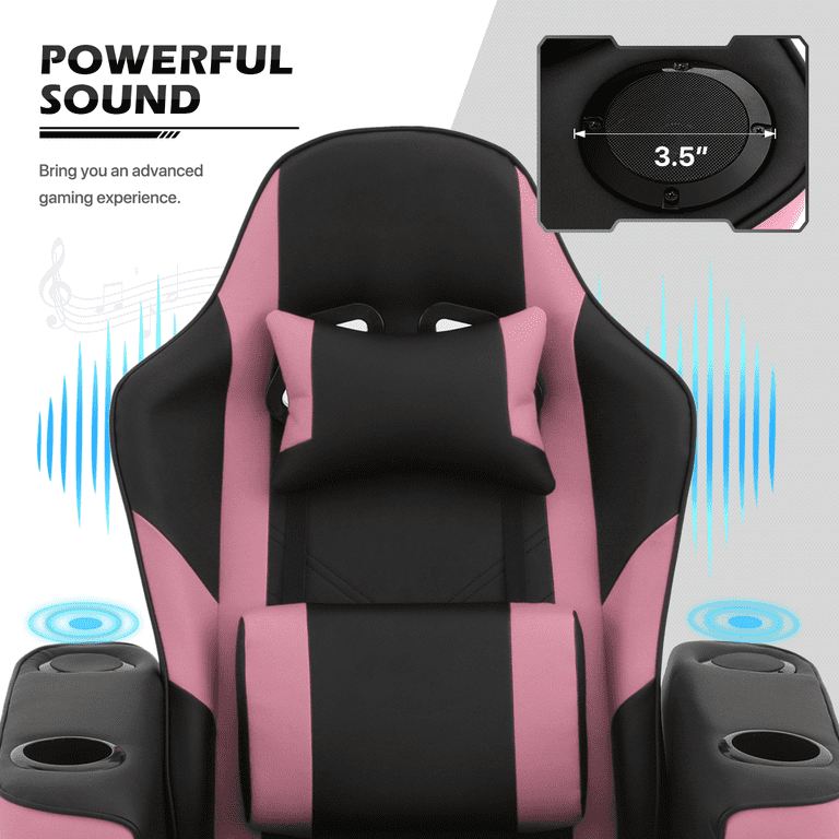 Gaming Recliner Chair Ergonomic Adjusted Reclining Video Gaming Single Sofa  with Lumbar Support and Retractable Footrest, PU Leather Theater Seating  Gaming Couch with Cup Holder, Pink 