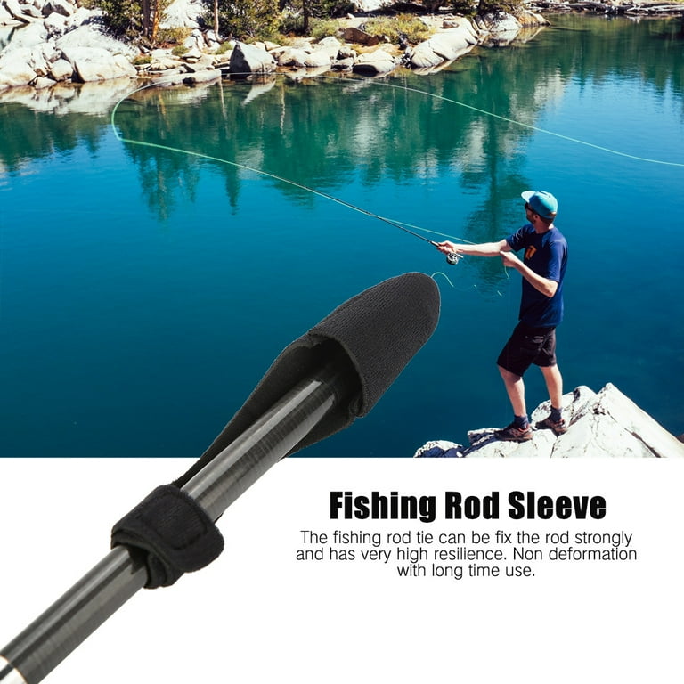Expandable Neoprene Fishing Pole Sleeve Cover Glove Protector Cap Rod Strap  Set (Black) 
