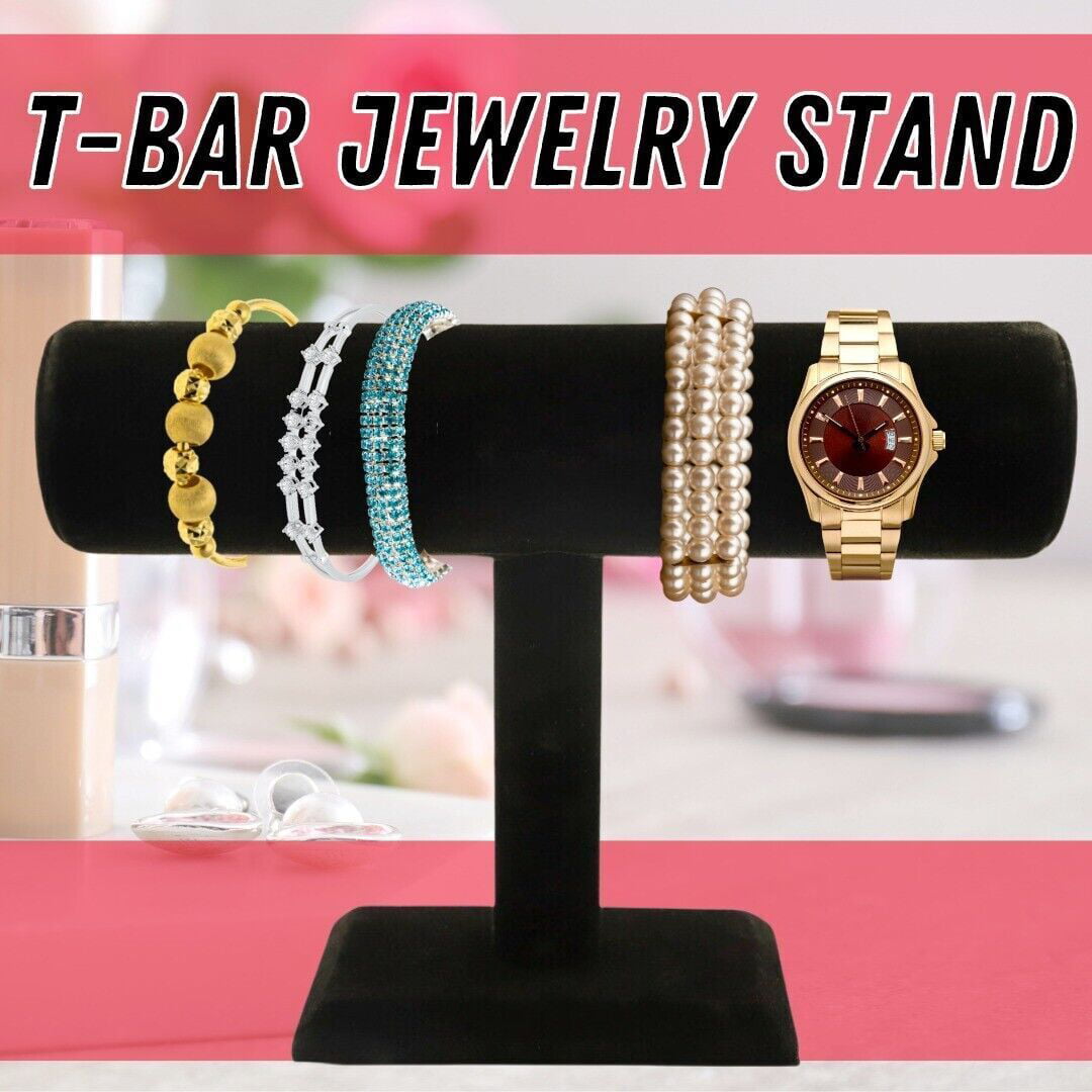 1pc Rose Red T Bar Bracelet Display Stand, Velvet Hovering