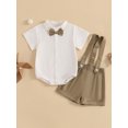 thumbnail image 2 of aturustex Toddler Baby Boys 2pcs Gentleman Outfits 0 3M 6M 12M 18M Infant Short Sleeves Shirt Romper Mock Neck Bodysuits Solid Button T-shirt Jumpsuit Summer Formal Clothes for Holiday Party, 2 of 7