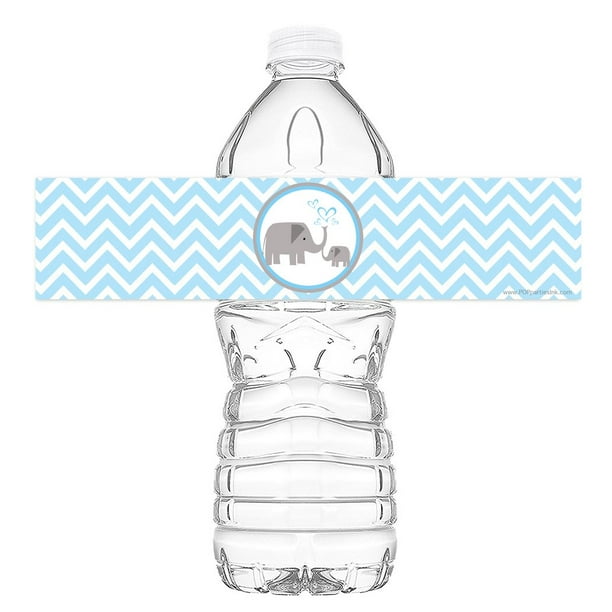 Little Elephant Blue Bottle Wraps - Set Of 20 - Baby Shower Water Bottle Labels - Baby Shower Decorations - Made in the USA - Blue