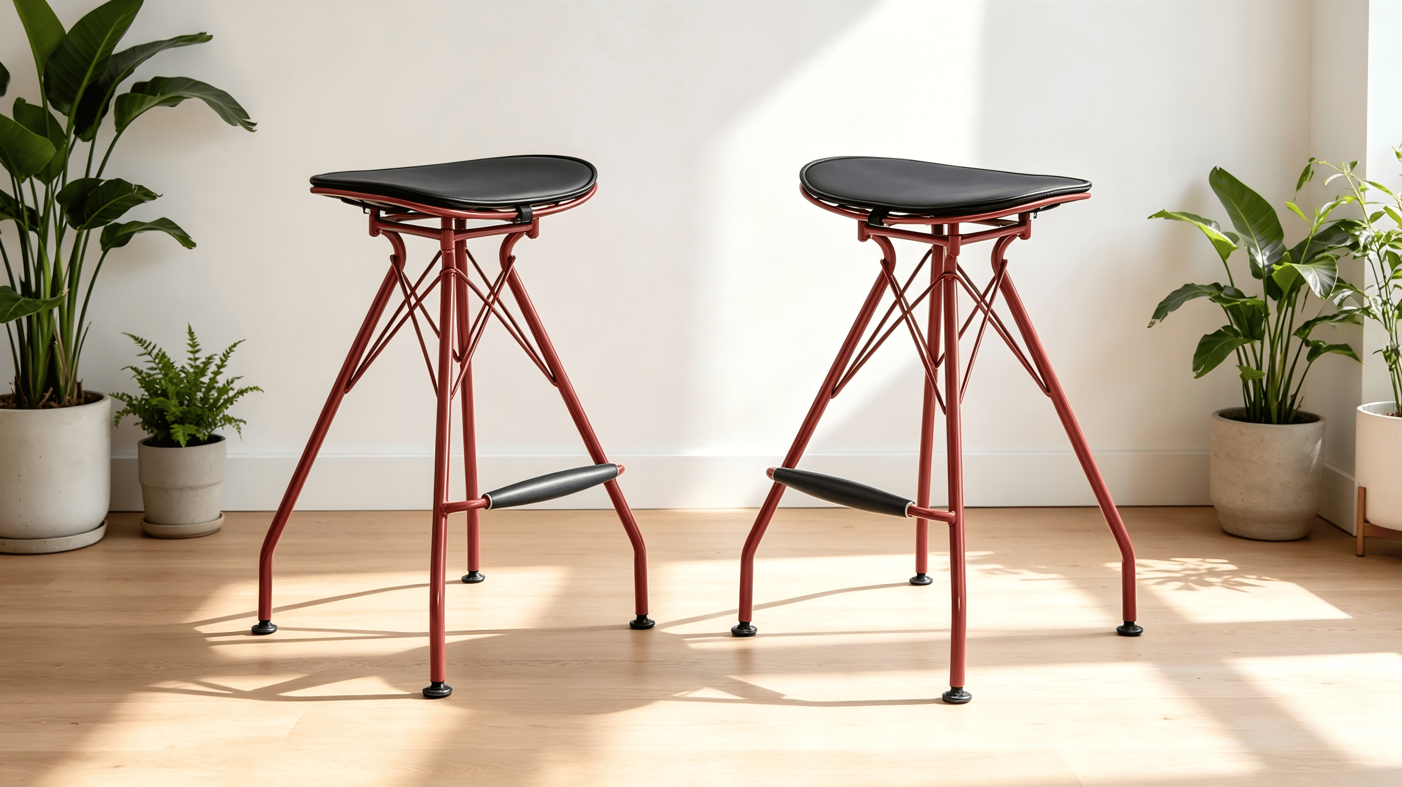 24" Counter Height Bar Stools Set of 2, Industrial Metal Bar Chairs with Faux Leather Seat & Wood Footrest, Farmhouse Kitchen Island Stools