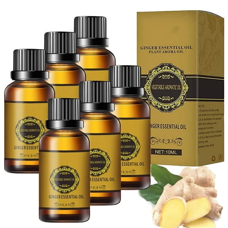 6PCS Slimming Ginger Oil for Weight Loss Belly Fat, Belly Drainage Ginger Oil,Ginger Essential Oils All Natural - 6*10ML