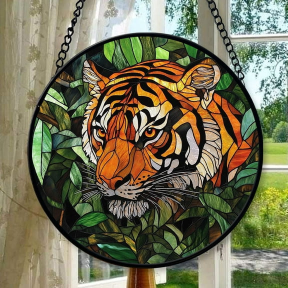 Customized Boho Ferocious Tiger Head Stained Glass Window Hanging, Stained Glass Suncatcher for Women, Window Decor Perfect Home Decor, Stained Glass Ornament 2025, Holiday