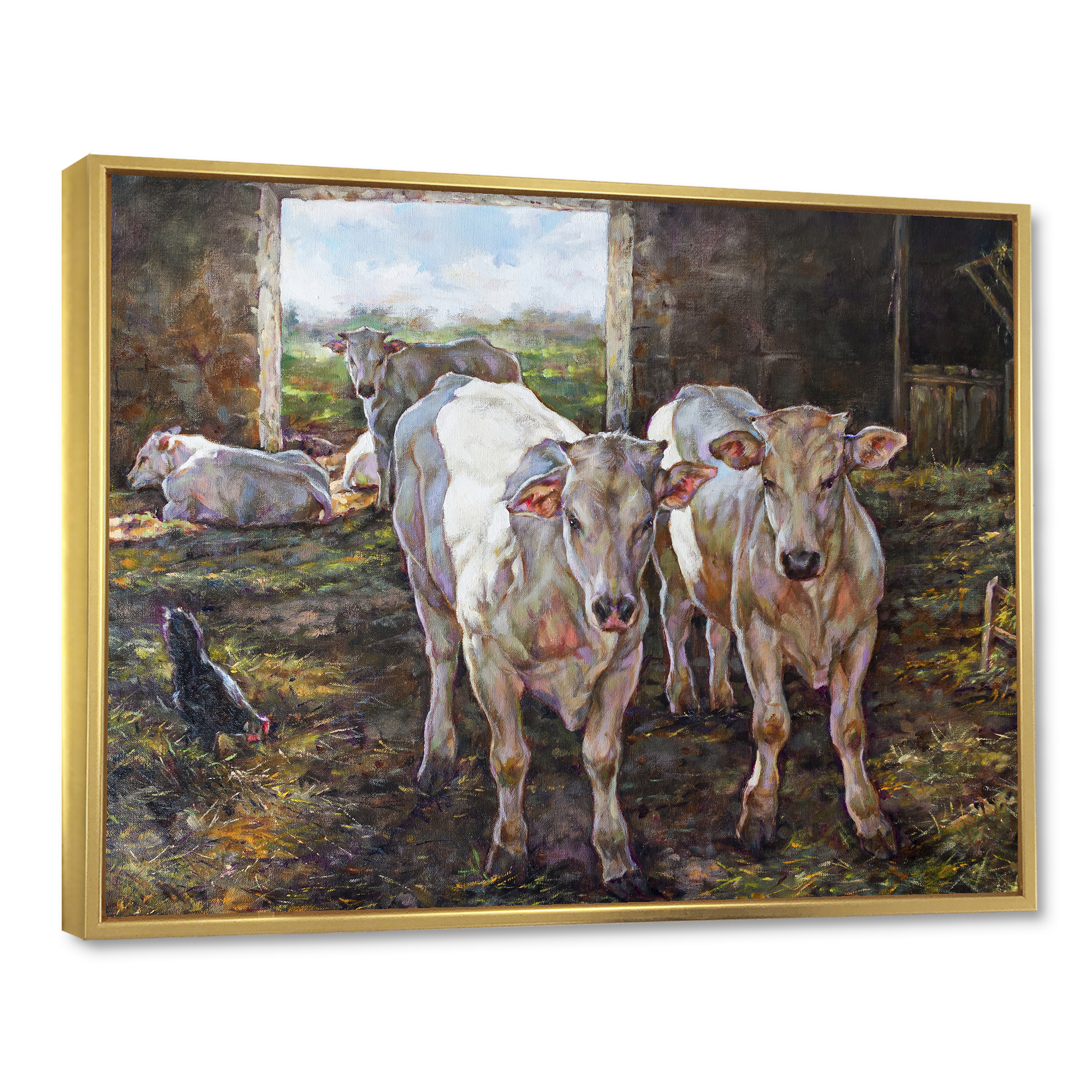 Designart 'The Cows In The Stable In Countryside' Farmhouse Framed Canvas Wall Art Print