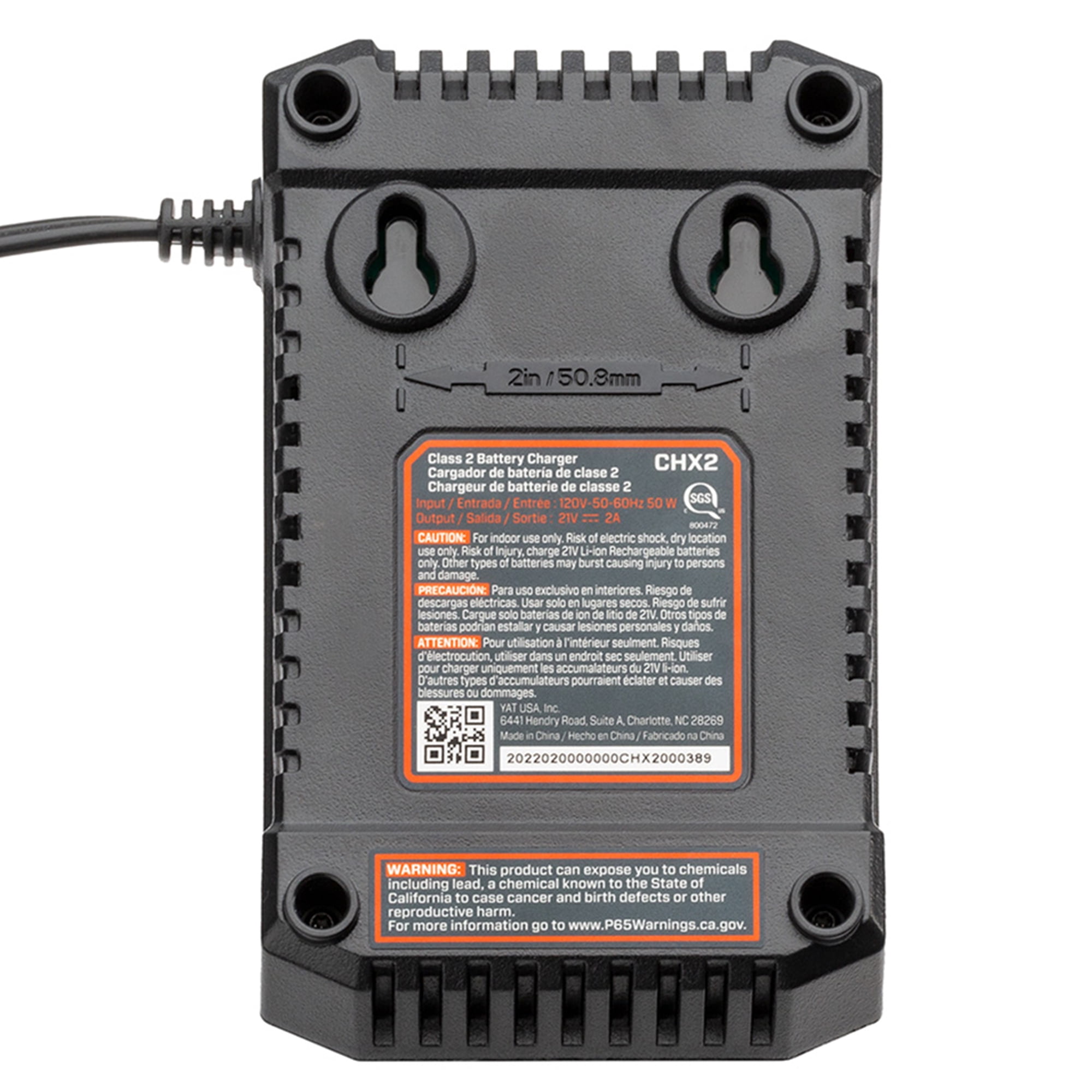 Senix Cordless Lithium-ion Battery Pack Charger With Light Indicator And Wall Mount, 20V Max
