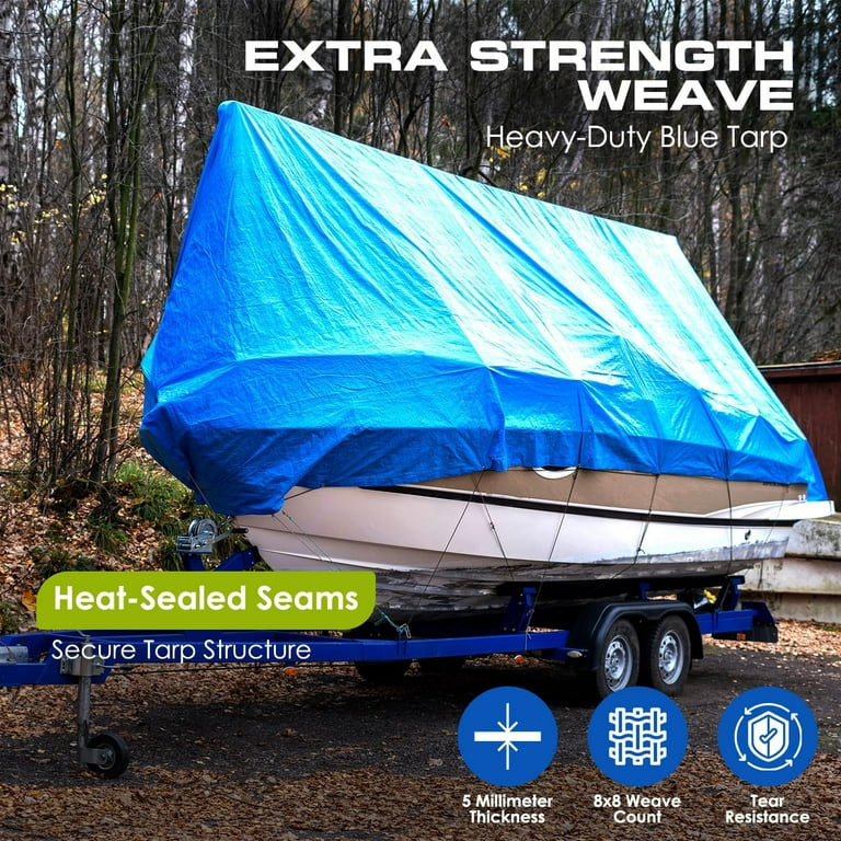 Pool Cover, Waterproof Multi-Purpose Poly Tarp – Blue Tarpaulin Protector  for Cars, Boats, Construction Contractors, Campers, and Emergency Shelter.  Rot, Rust and UV Resistant Protection Sheet 