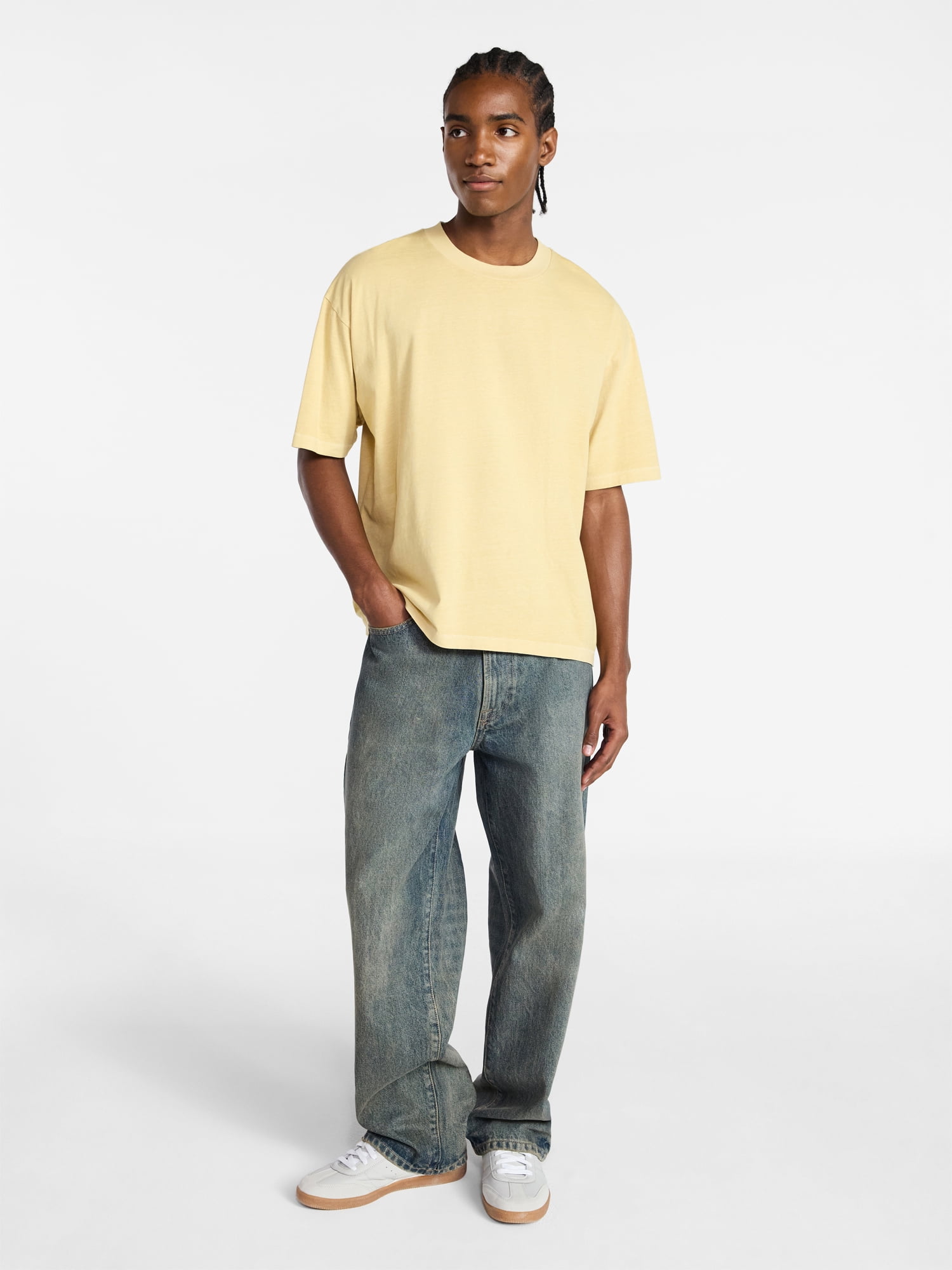 No Boundaries Cotton Oversized Cropped Tee with Short Sleeves, Men's and Big Men's XS-5XL