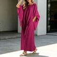 thumbnail image 5 of Ygbgbb Women's Oversized Linen-Blend Maxi Dress, Batwing Sleeve Dress with Pockets, Loose Wide Sleeve Casual Summer Long Dress Red XXXL, 5 of 5