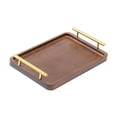 thumbnail image 1 of Bandeja de madera para servir con asas de metal, tablero de madera, elegante bandeja otomana para 20x30cm, 1 of 9