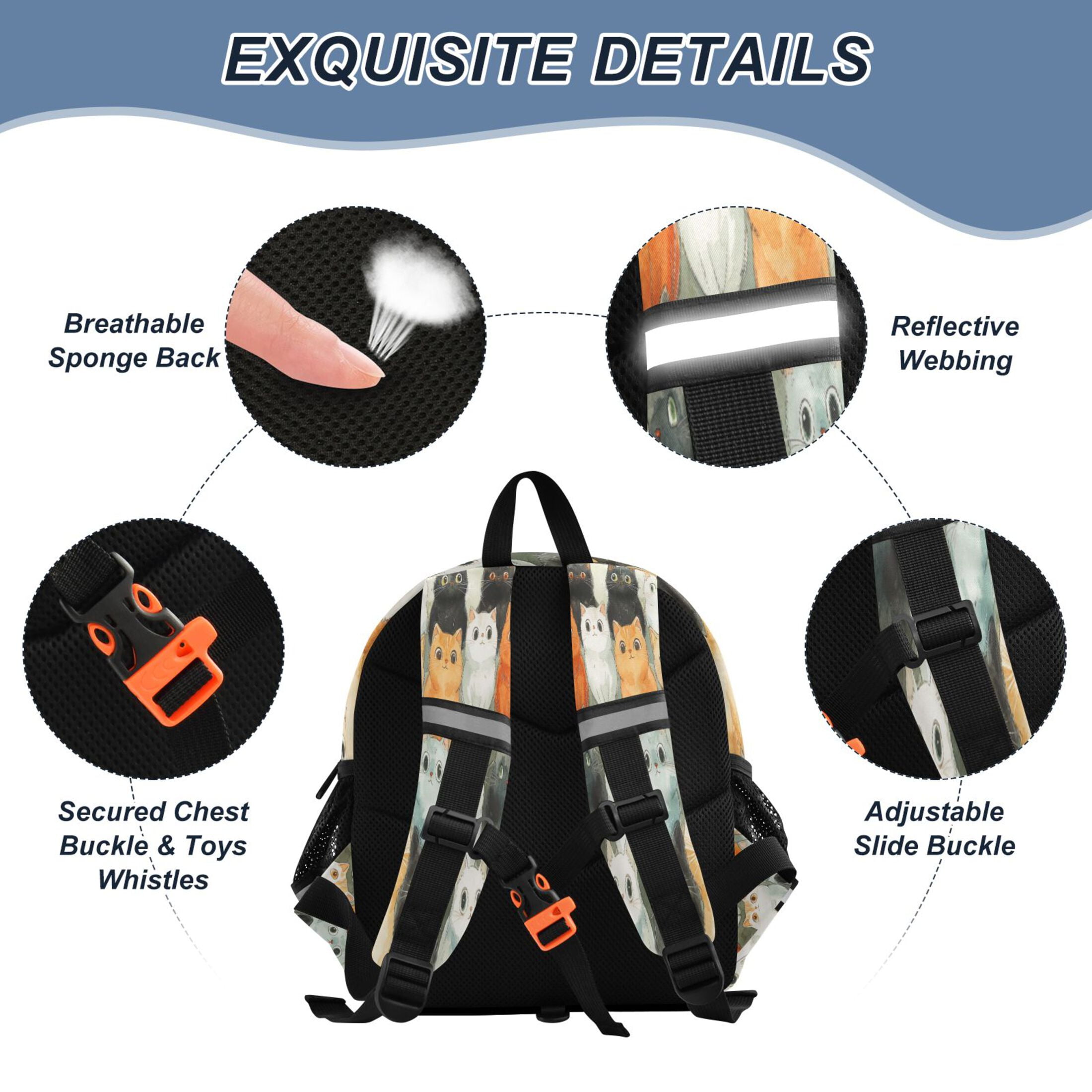 RMDQTR Adorable Ear-Print Backpack with Reflective Strip and Anti-Lost Leash Adjustable Shoulder Straps Mini Travel Backpack Cartoon Cute Cats