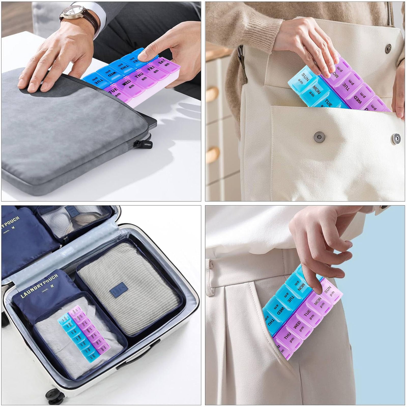 2PCs Weekly Pill Box Organizer 7 Day AMPM Organizer Case Medicine Removable Pill