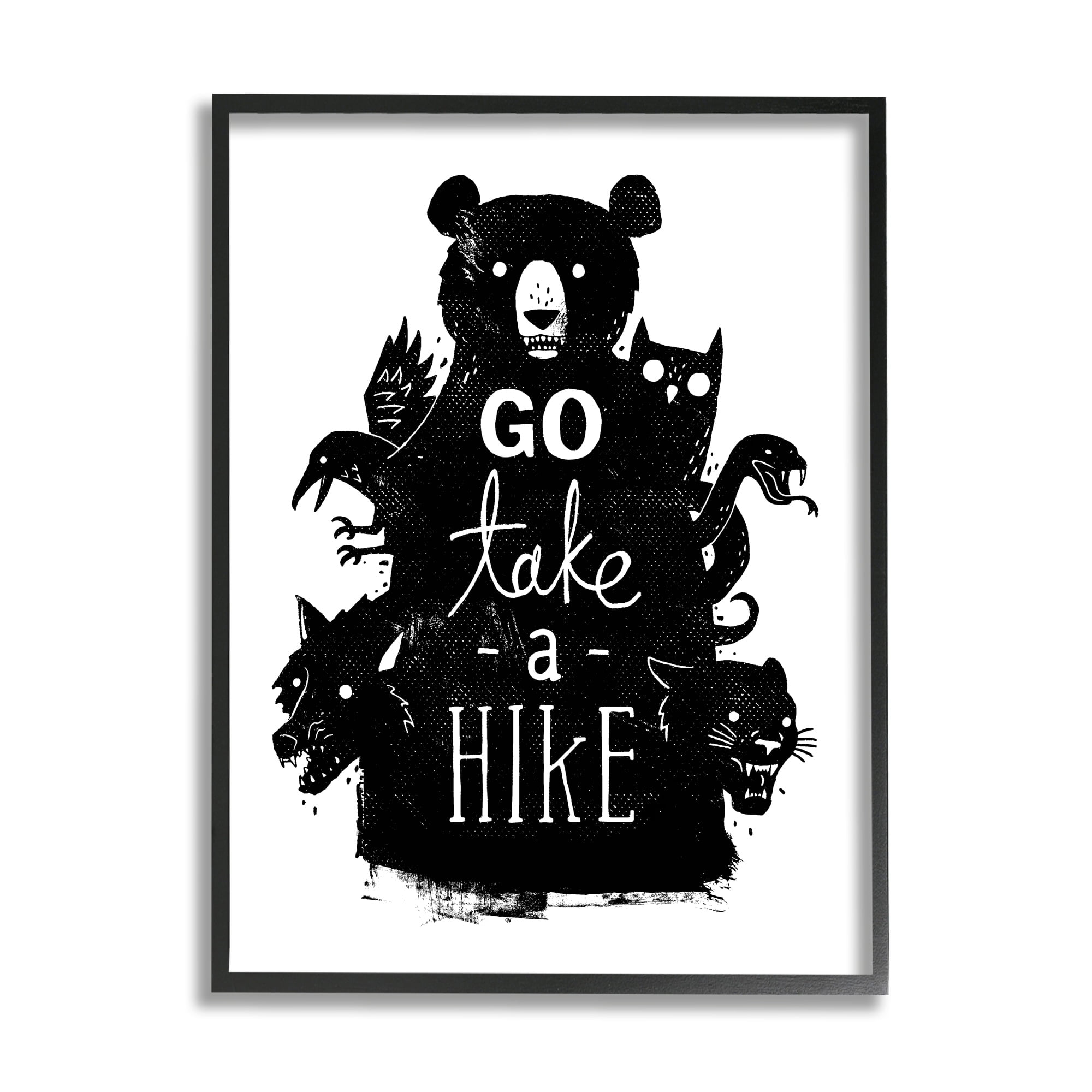 Stupell Industries Take a Hike Typography Wildlife Silhouette Black Bear Framed Wall Art, 11 x 14, Design by Michael Buxton