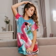 thumbnail image 3 of Haiem Tropical Flamingo Pool Float Print Women’s Short-sleeved Nightdress – Comfortable and Loose-Fit Sleepwear, Soft Cotton Sleep Shirt for Relaxing, Casual Nightdress, 3 of 6