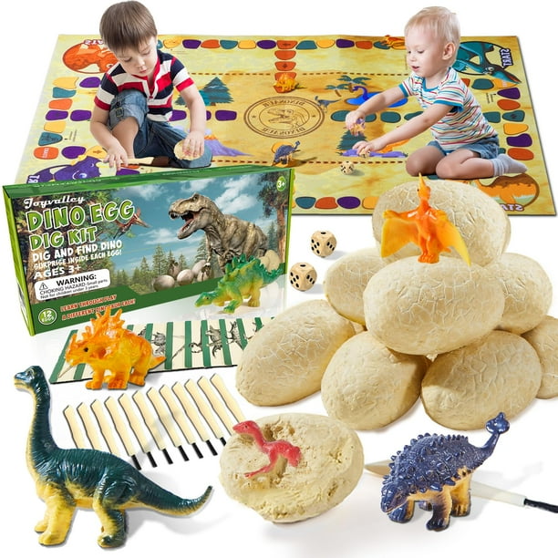 Kit Joyvalley para excavar huevos de dinosaurio con tapete de juego para niños mayores de 3 años