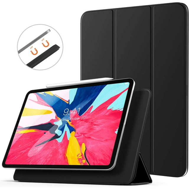Étui Compatible avec Ipad Pro 11 Pouces 2018, Étui de Protection avec Fonction de Mise en Veille / Réveil Automatique, Fixation Magnétique et Recharge pour Apple Pencil 2 - Noir