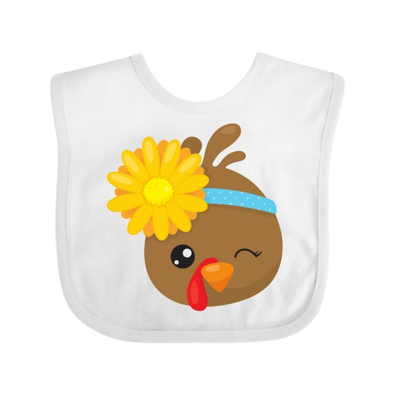 Inktastic Cute Turkey, Brown Turkey, Turkey with Sunflower Boys or Girls Baby Bib