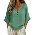 thumbnail image 3 of Kinrui Womens 3/4 Sleeve Linen Shirt Button V Neck Fit Tops Spring Summer Casual Blouse Beach Vacation S-2XL, 3 of 8