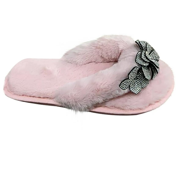 Lovskoo 2024 Fuzzy Slippers for Women Open Toe Warm Cute Plush Soft Soled Cotton Shoes House Slippers for Women Indoor Pink