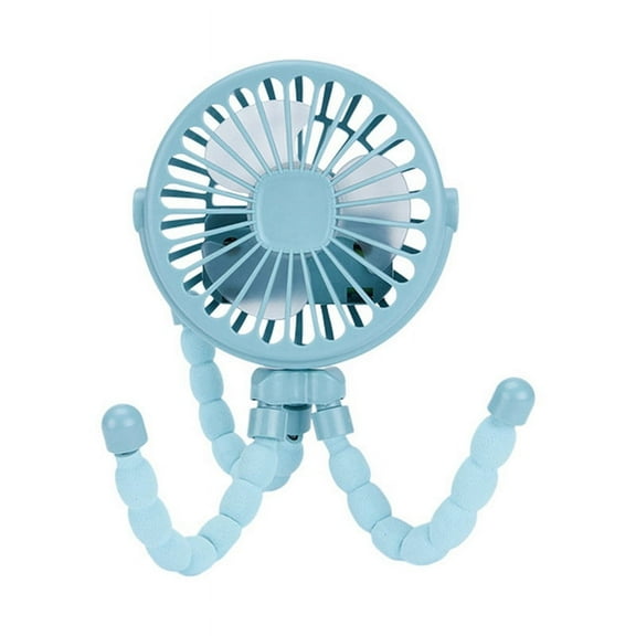 Blue Portable USB Rechargeable Silent Mini Fan 3 Speed Adjustable with Lighting Function for Car Seat Stroller