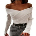 thumbnail image 2 of WREESH Femmes Automne Manches Longues Col en V Uni une Épaule Hauts Blouse Sweat-Shirt, 2 of 9