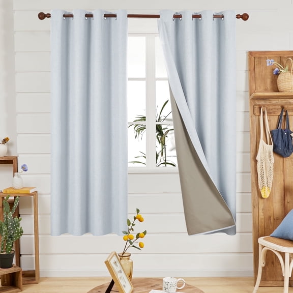ZOPZO Faux Linen 100% Blackout Curtains, Light Blue, 52W x 72L Inch, 2 Panels，Thermal Insulated Drapes for Bedroom