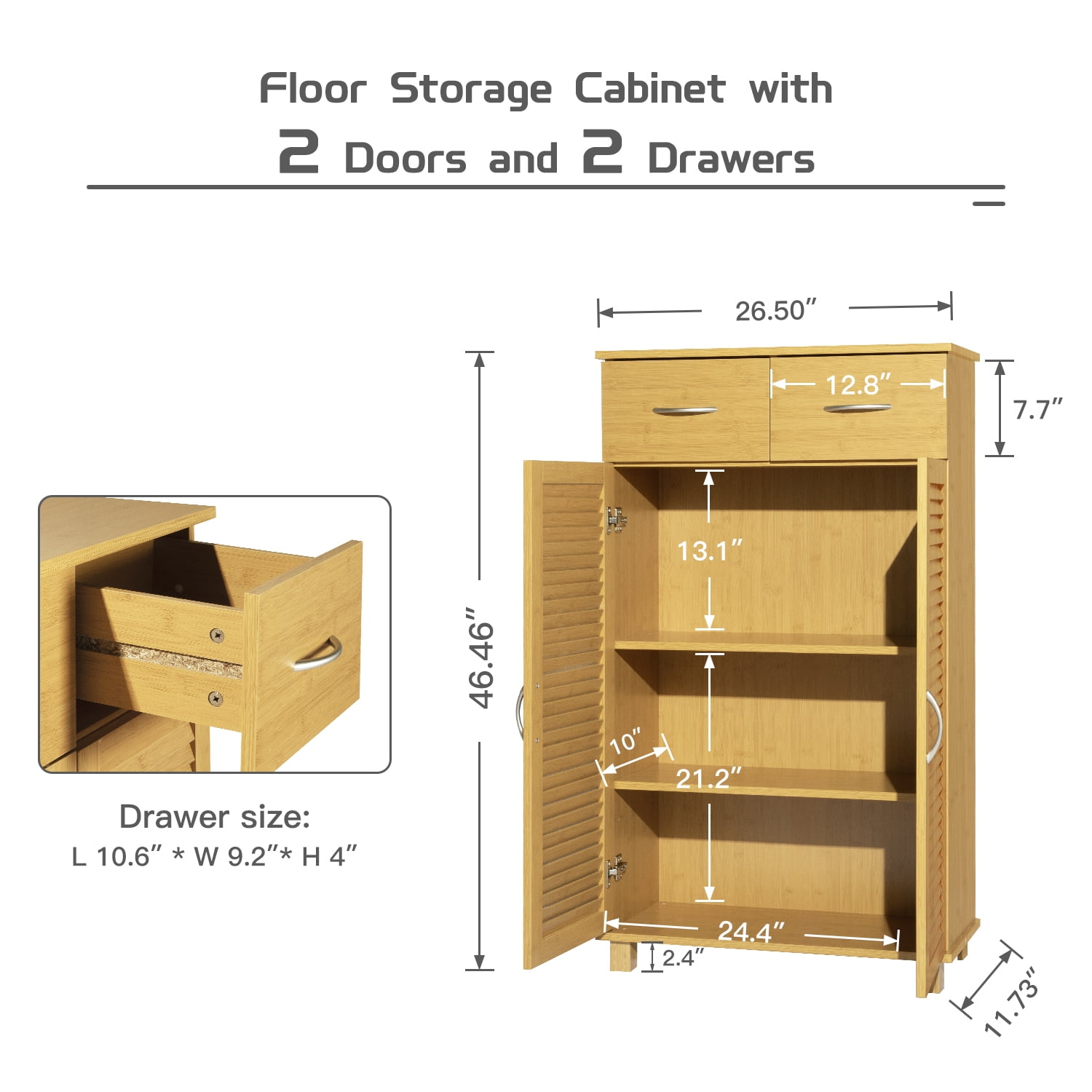2-Door Bathroom Floor Storage Cabinet Space Saver Organizer — Myers Goods  Home & Decor