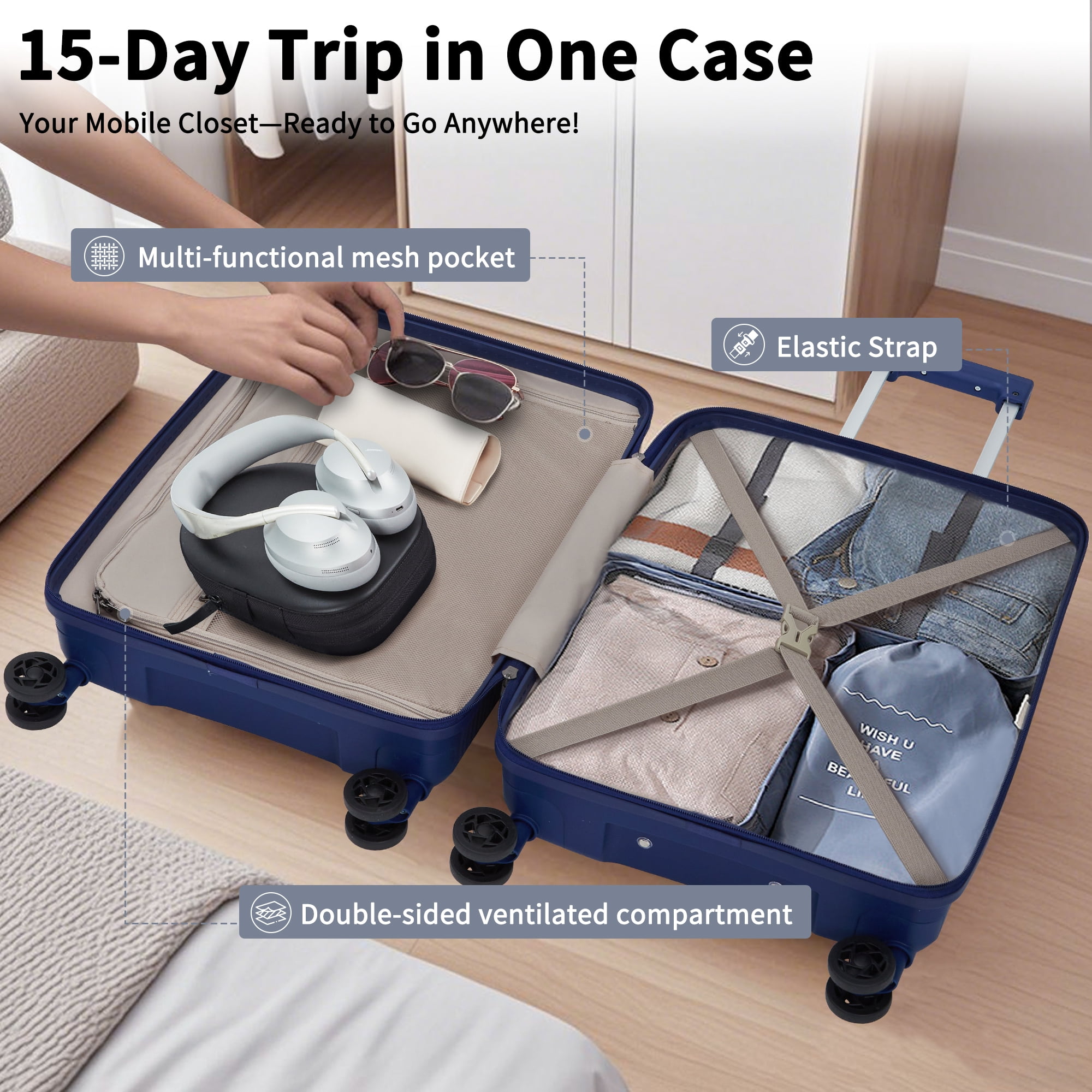 Concepten 5-Piece Hardside Luggage Set, Lightweight Suitcase with TSA Lock & Silent Spinner Wheels, 20 inch aviation approval carry on Luggage，24/28 Inch Rolling Suitcases for Family Travel