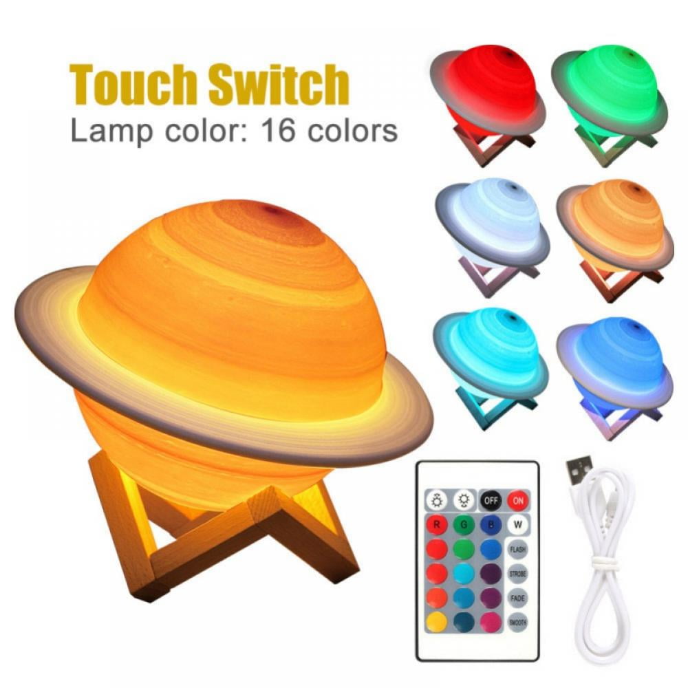 3D Printing Saturn LED Lamp Night Light Remote Control 3/16 Colors Bedside Lamps 