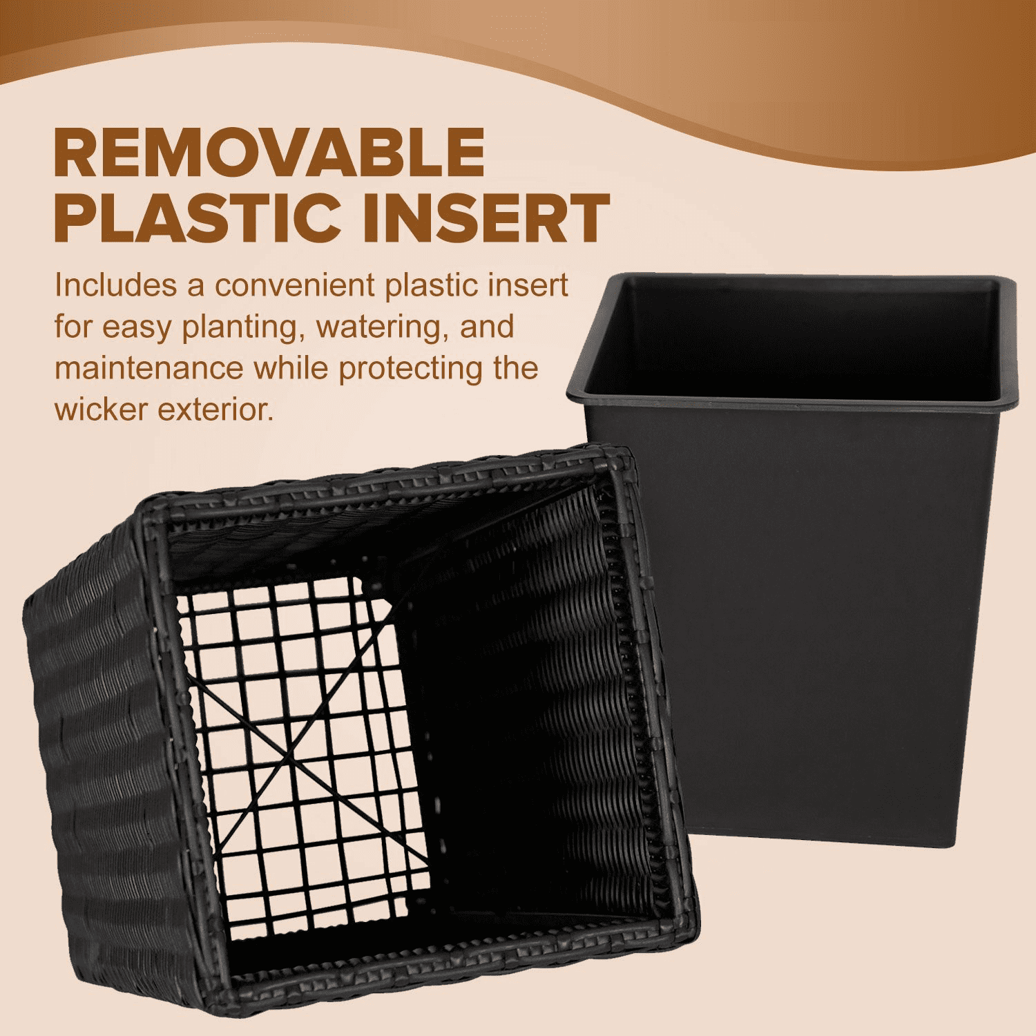 Vulcan Sierra Square Wicker Planter 2-piece Set in Black