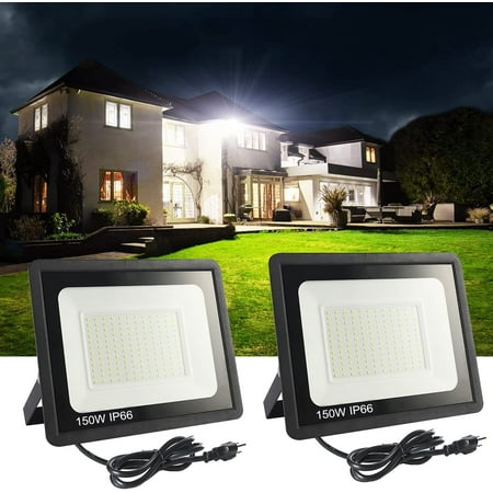 

STARFISHHOME 2 Pack 150W LED Flood Light Outdoor 15500LM LED Work Light with US Plug 5000K Daylight White IP67 Waterproof Outdoor Floodlights for Yard Garden Playground…