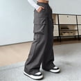 thumbnail image 3 of Hngshg Plus Size Cargo Pants for Women Drawstring Elastic Waist Solid Color Trendy Multi Pants Outdoors Wide Leg Pants with Pockets, 3 of 7