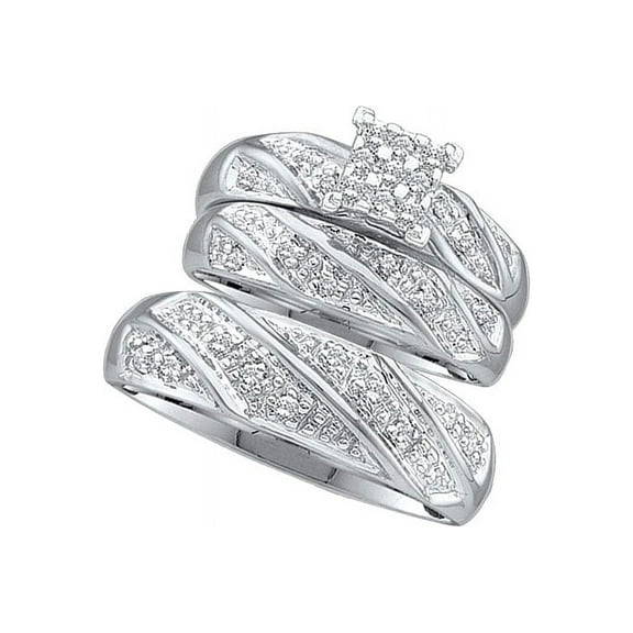 14kt White Gold His & Hers Round Diamond Cluster Matching Bridal Wedding Ring Band Set 1/4 Cttw