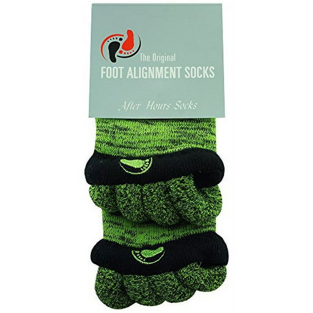 Foot Alignment Socks with Toe Separators by My Happy Feet For Men or Women  Green and Black - Large Womens 10 Mens 9 