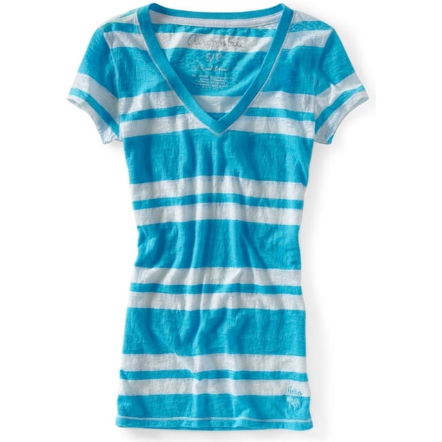 Aeropostale - Camiseta gráfica para mujer con rayas semitransparentes, azul, pequeña Aeropostale Camiseta gráfica