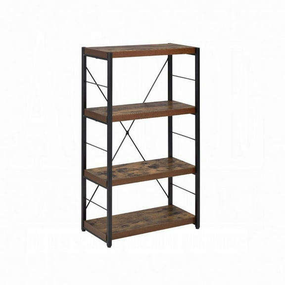 Bookshelf with Metal Frame, Weathered Oak & Black