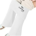 thumbnail image 5 of Aboser Winter Fleece Lined Pants for Women Wide Leg Flare Leggings Trendy Letter Print Yoga Pants Warm Plush Workout Leggings Tummy Control High Waist Trousers White M, 5 of 9