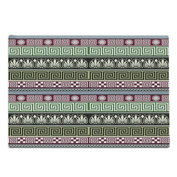 Greek Key Cutting Board, Antique Ornamental Design Pattern Mosaic Effects Old Fashioned, Decorative Tempered Glass Cutting and Serving Board, Large Size, Multicolor, by Ambesonne