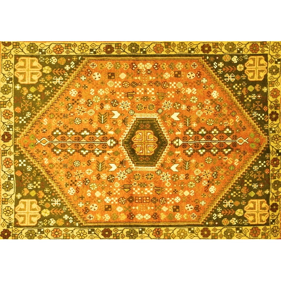 Ahgly Company Machine Washable Indoor Rectangle Persian Yellow Traditional Area Rugs, 2' x 5'